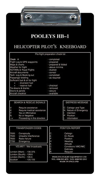 Planchette de vol h�licopt�re Pooley's HB-1