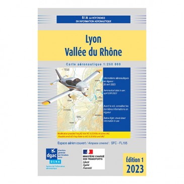 Carte VFR SIA 2023 au 1:250 000 - Lyon, Vallée du Rhône