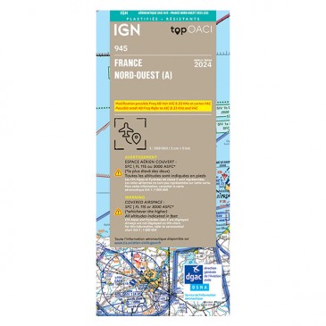 Carte IGN OACI 2024 France plastifiées Nord-Ouest