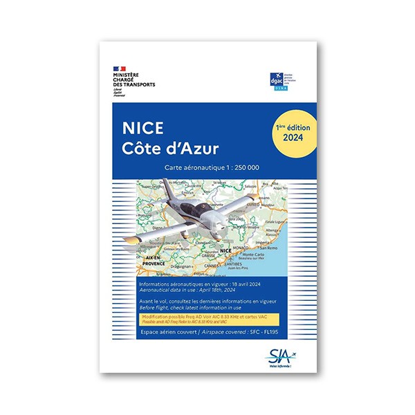 Carte VFR SIA 2024 au 1:250 000 - Nice, Côte d'Azur