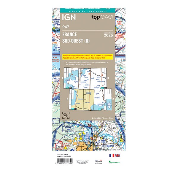Carte IGN OACI 2025 France plastifiée Sud-Ouest