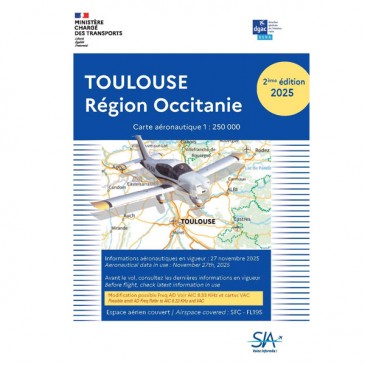 Carte VFR SIA 2024 au 1:250 000 - Toulouse, Midi-Pyrénées