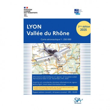 Carte VFR SIA 2024 au 1:250 000 - Lyon, Vallée du Rhône