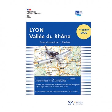 Carte VFR SIA 2026 au 1:250 000 - Lyon, Vallée du Rhône - 1e édition