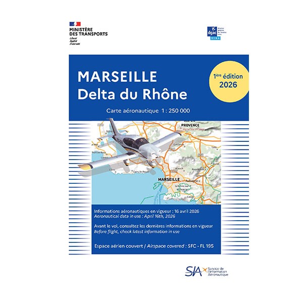 Carte VFR SIA 2026 au 1:250 000 - Marseille, Delta du Rhône - 1e édition