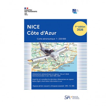 Carte VFR SIA 2026 au 1:250 000 - Nice, Côte d'Azur - 1e édition