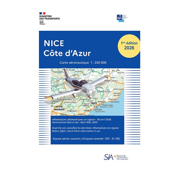 Carte VFR SIA 2026 au 1:250 000 - Nice, Côte d'Azur - 1e édition