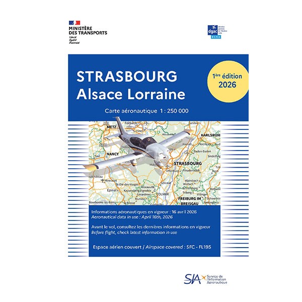 Carte VFR SIA 2026 au 1:250 000 - Strasbourg, Alsace Lorraine - 1e édition